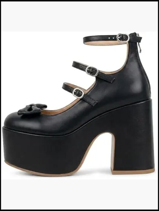 Shoes - Mary Jane Platform Heels Chunky Block Heel Plaid Fabric Pumps Bow Ankle Strap